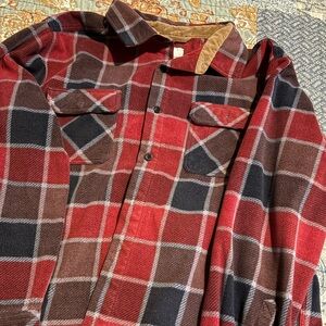 Legendary Whitetails Red and Brown Plaid Button Down Fleece Shirt